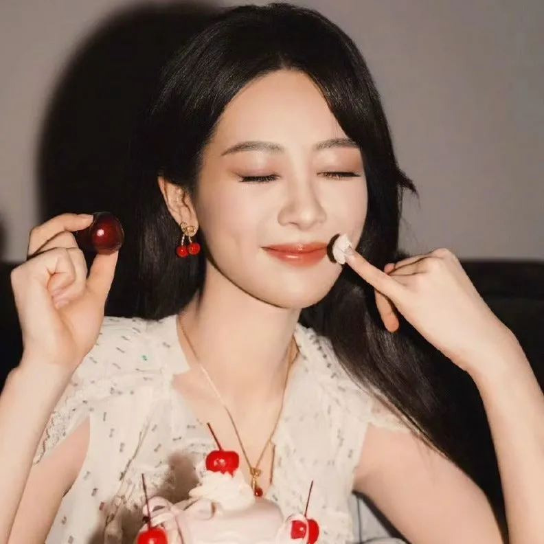 Red alloy cherry earrings for women, simple fruit and geometry shape