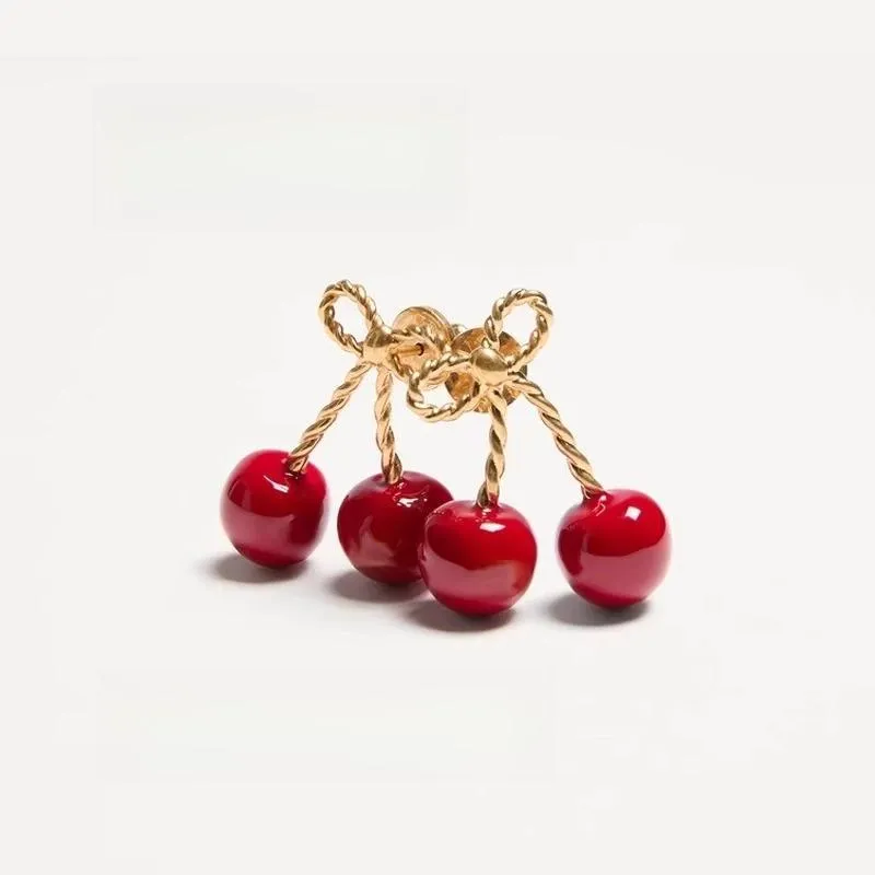 Red alloy cherry earrings for women, simple fruit and geometry shape