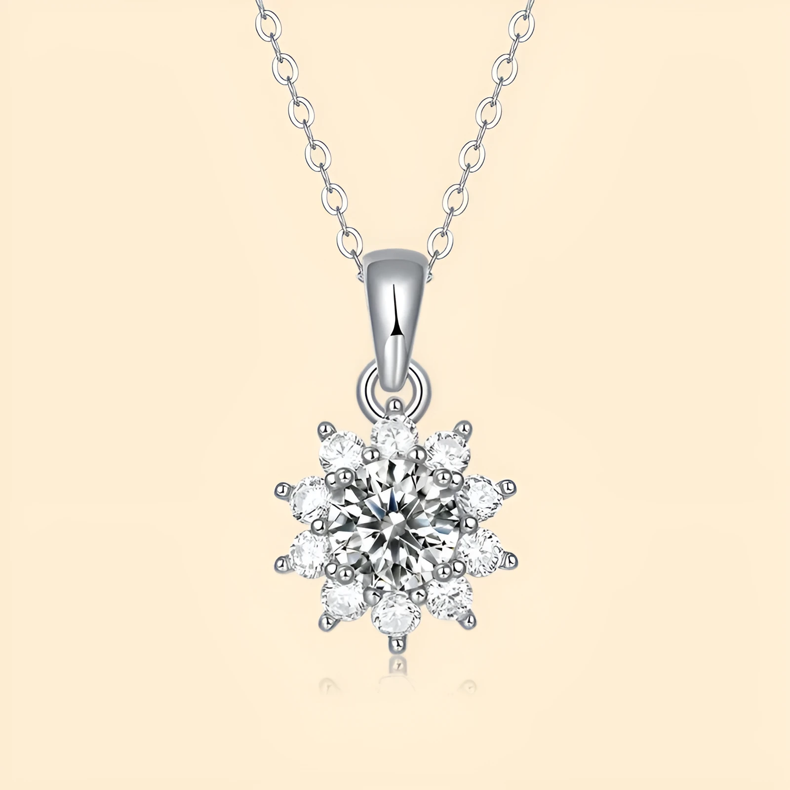925 silver moissanite flower pendant necklace on adjustable 21-50cm chain, 1 carat round stone