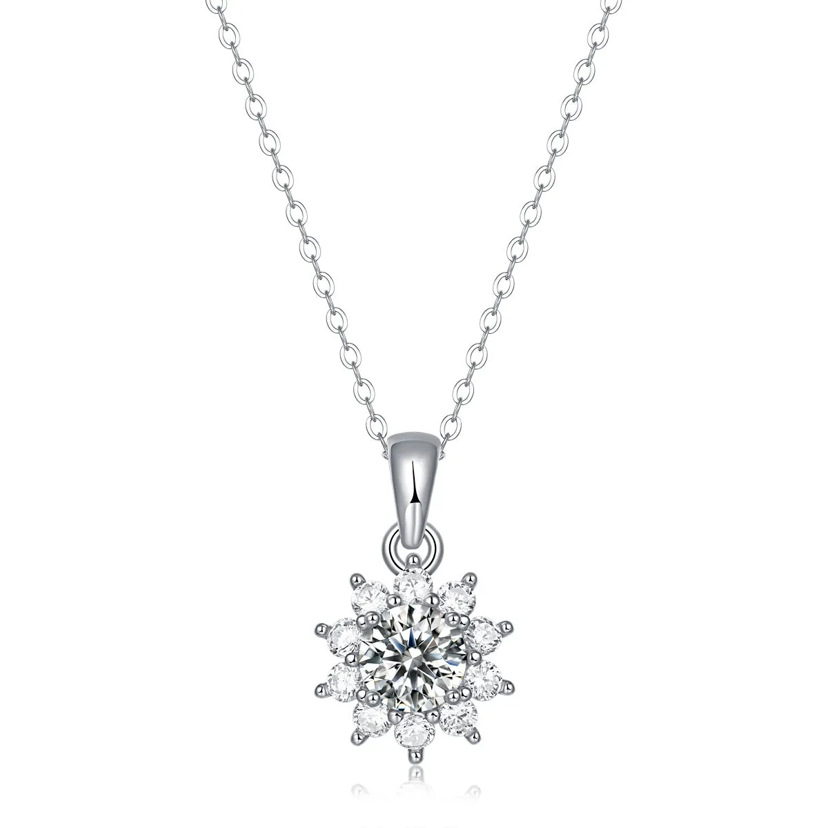 925 silver moissanite flower pendant necklace on adjustable 21-50cm chain, 1 carat round stone