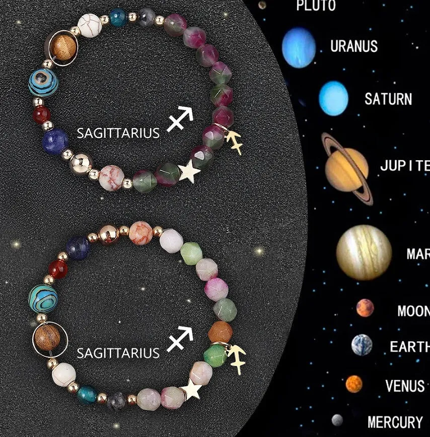 Natural stone beaded bracelets for the twelve zodiac signs, showing two bracelets in a set.