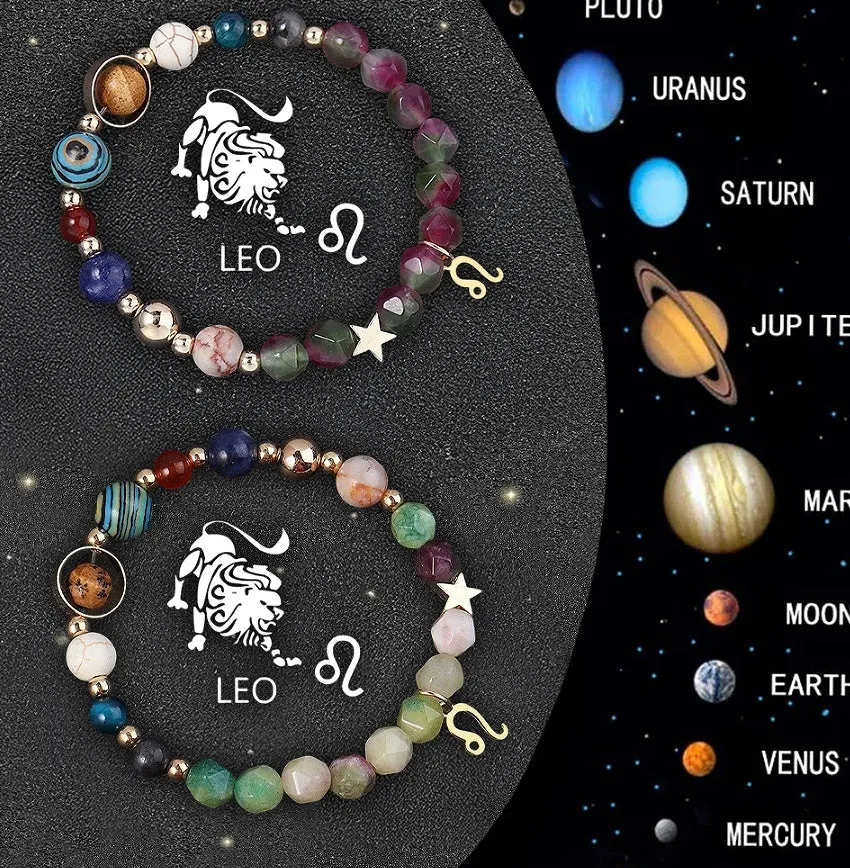 Natural stone beaded bracelets for the twelve zodiac signs, showing two bracelets in a set.
