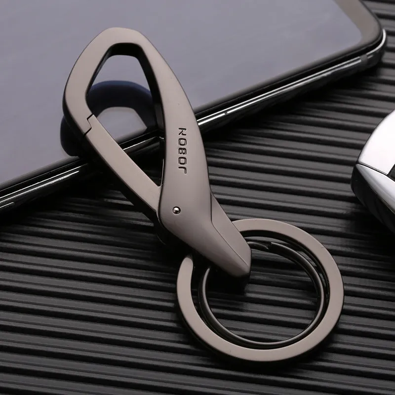 Zinc alloy car key waist hanging double ring keychain in black, chrome, and nickel colours