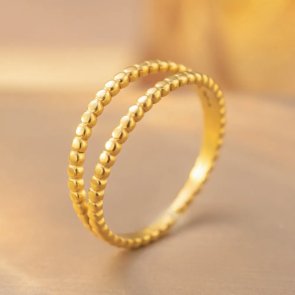 Open adjustable titanium steel love ring in gold colour, retro geometric split ring design