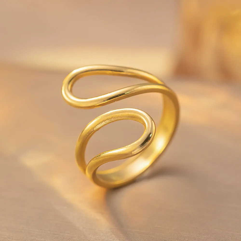 Open adjustable titanium steel love ring in gold colour, retro geometric split ring design