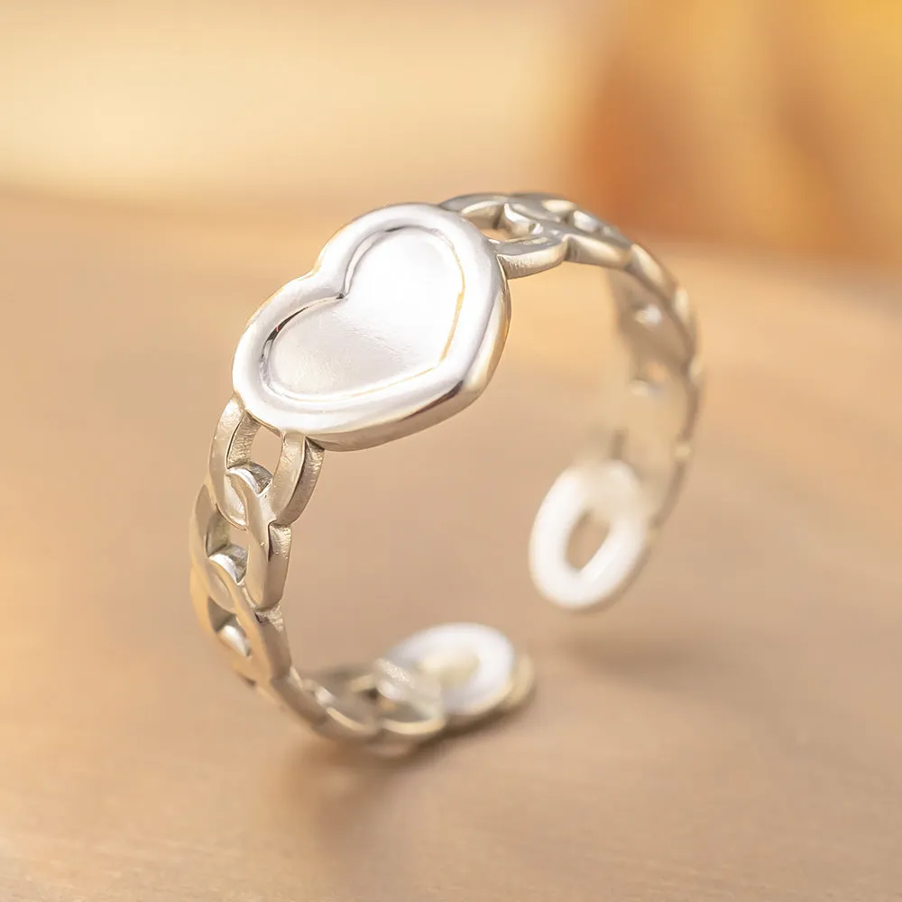 Open adjustable titanium steel love ring in gold colour, retro geometric split ring design