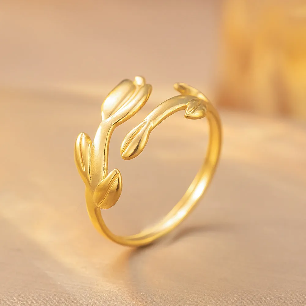 Open adjustable titanium steel love ring in gold colour, retro geometric split ring design
