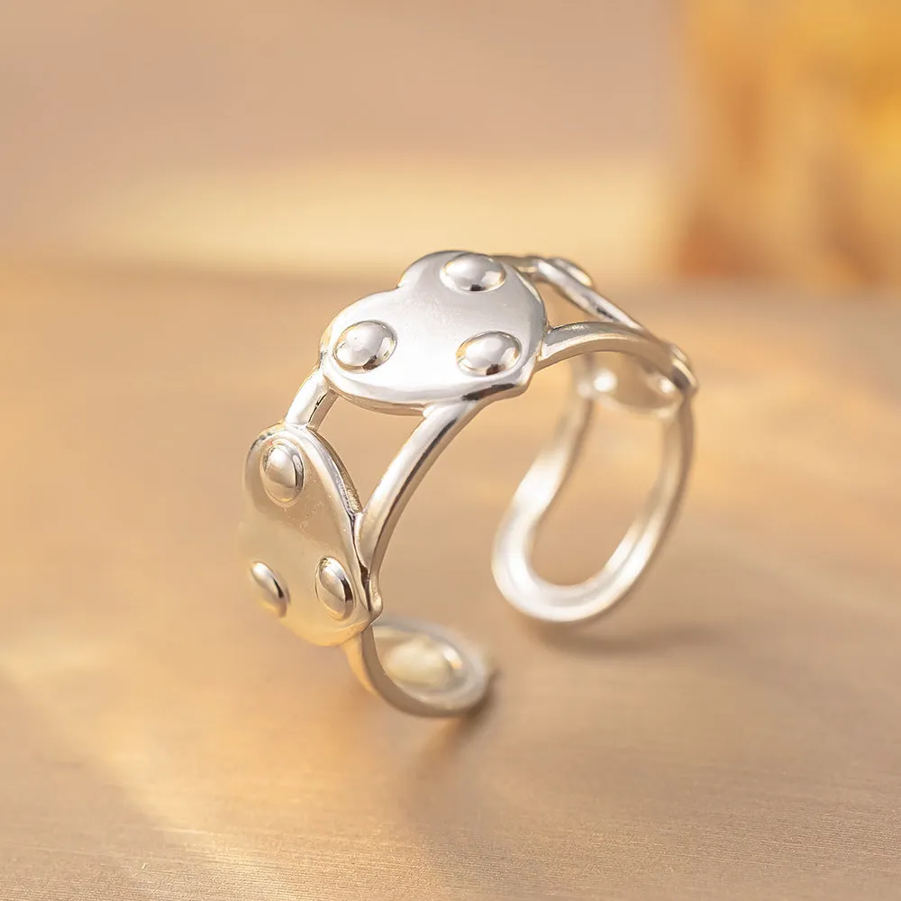 Open adjustable titanium steel love ring in gold colour, retro geometric split ring design