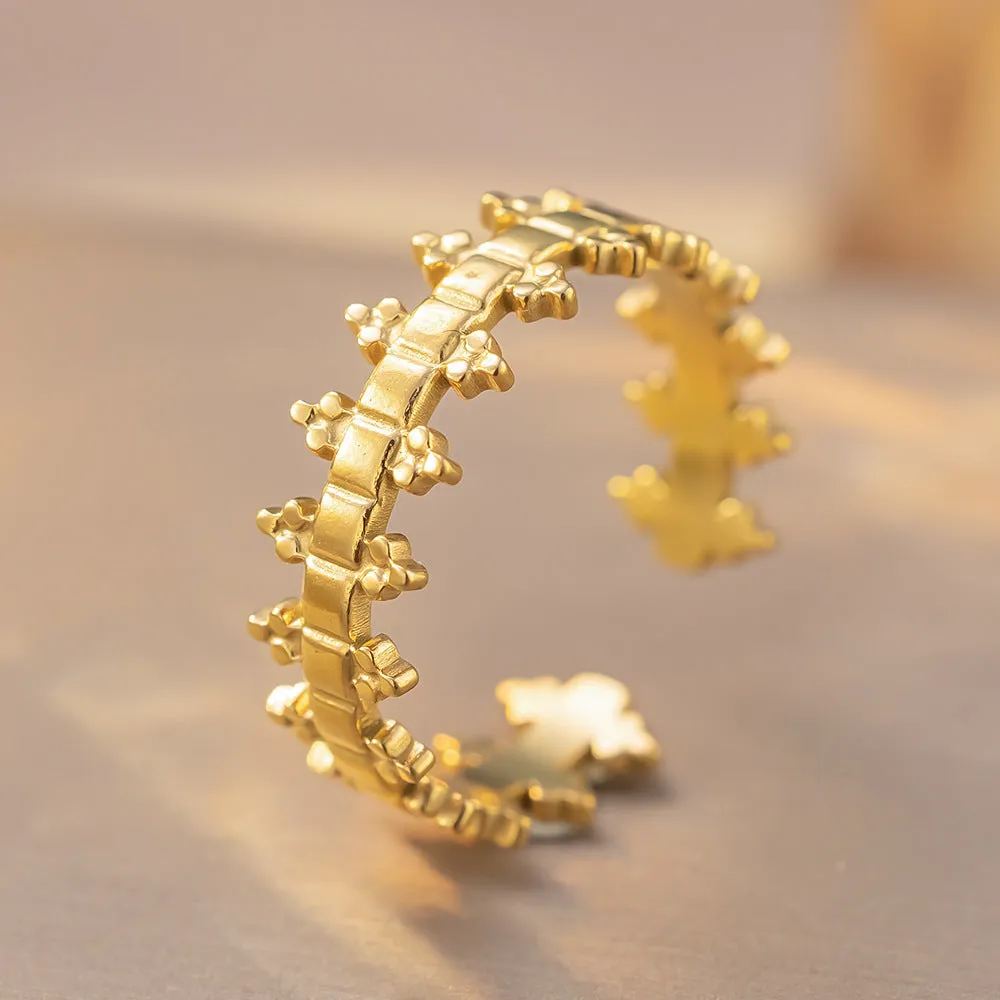 Open adjustable titanium steel love ring in gold colour, retro geometric split ring design