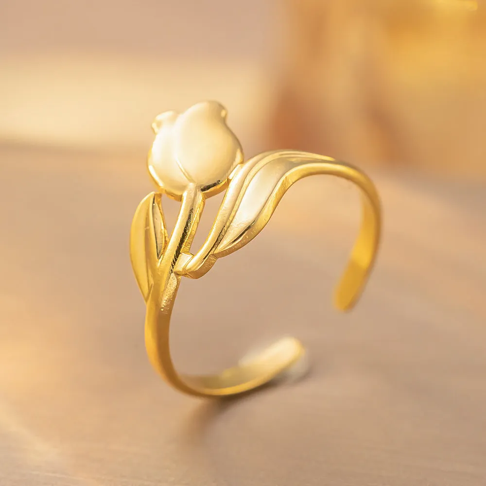Open adjustable titanium steel love ring in gold colour, retro geometric split ring design