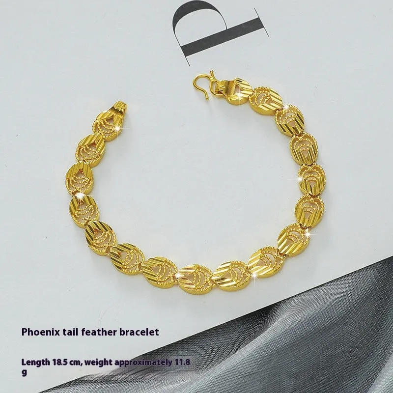 Gold brass heart-shaped fashion bracelet for women with electroplated finish on flat surface
