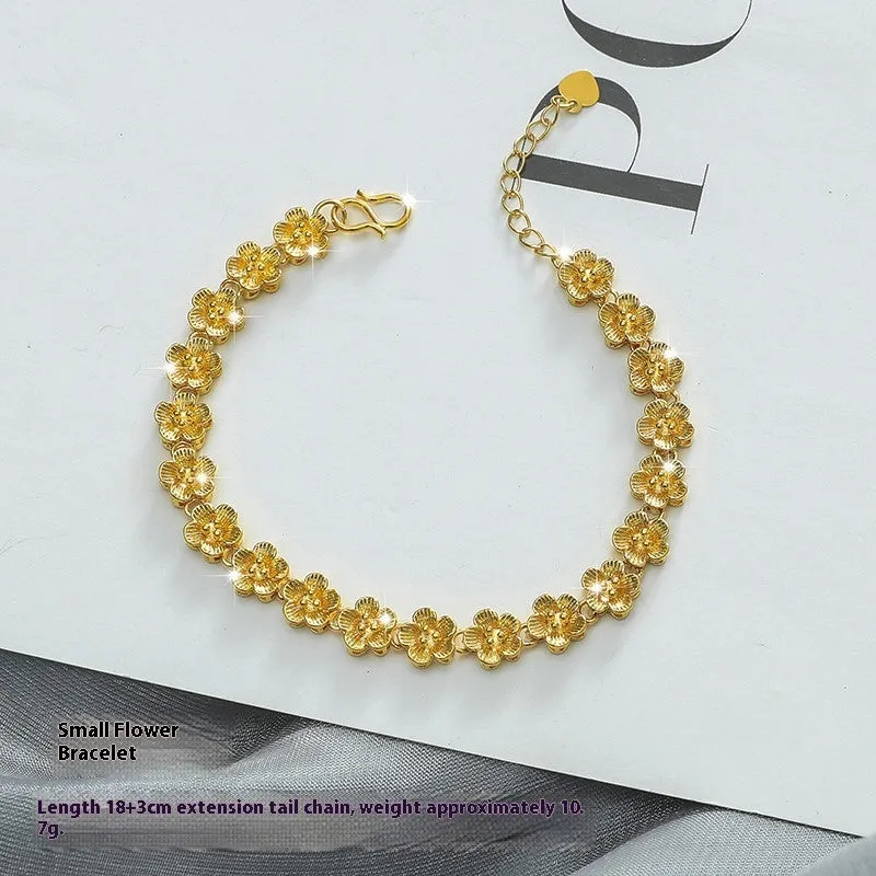 Gold brass heart-shaped fashion bracelet for women with electroplated finish on flat surface