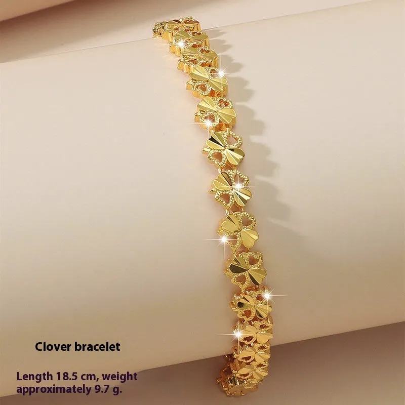 Gold brass heart-shaped fashion bracelet for women with electroplated finish on flat surface