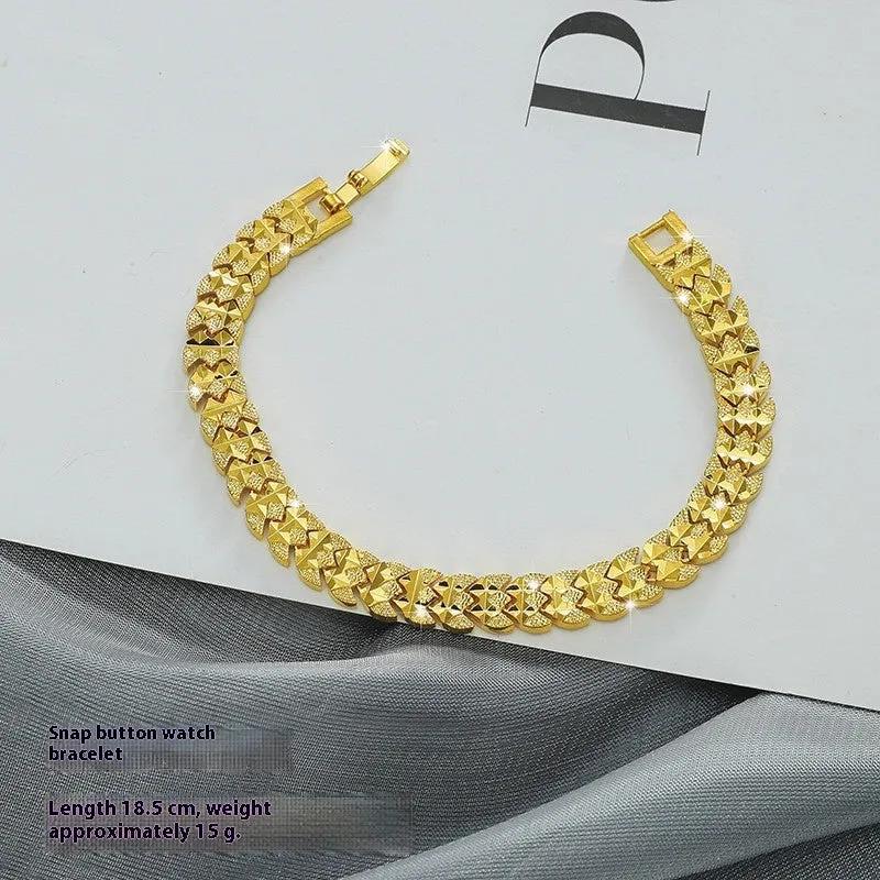 Gold brass heart-shaped fashion bracelet for women with electroplated finish on flat surface