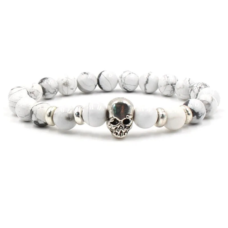8mm natural white turquoise agate stone men's stretch bracelet on elastic cord