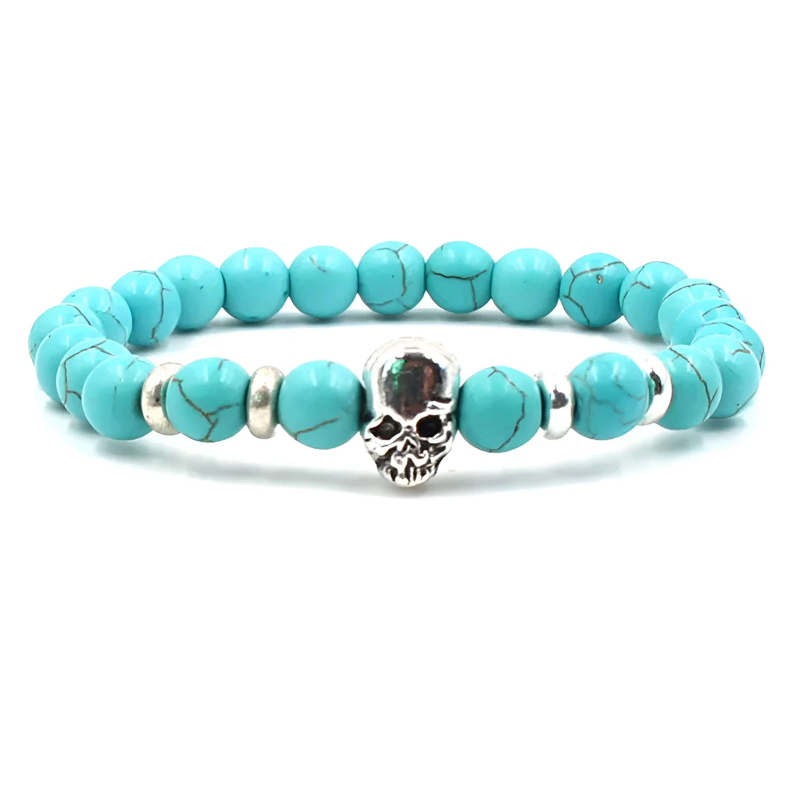 8mm natural white turquoise agate stone men's stretch bracelet on elastic cord