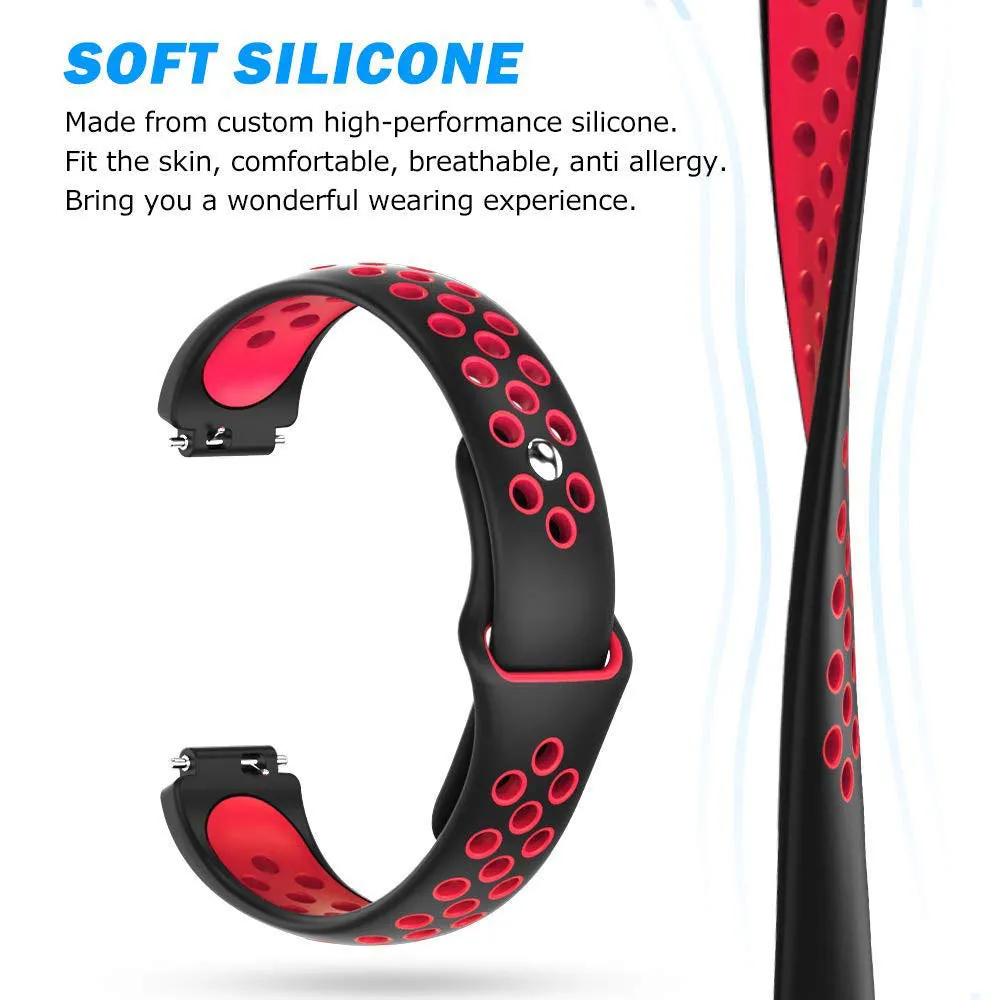 Two-colour breathable hole silicone watch strap in black and grey, large size