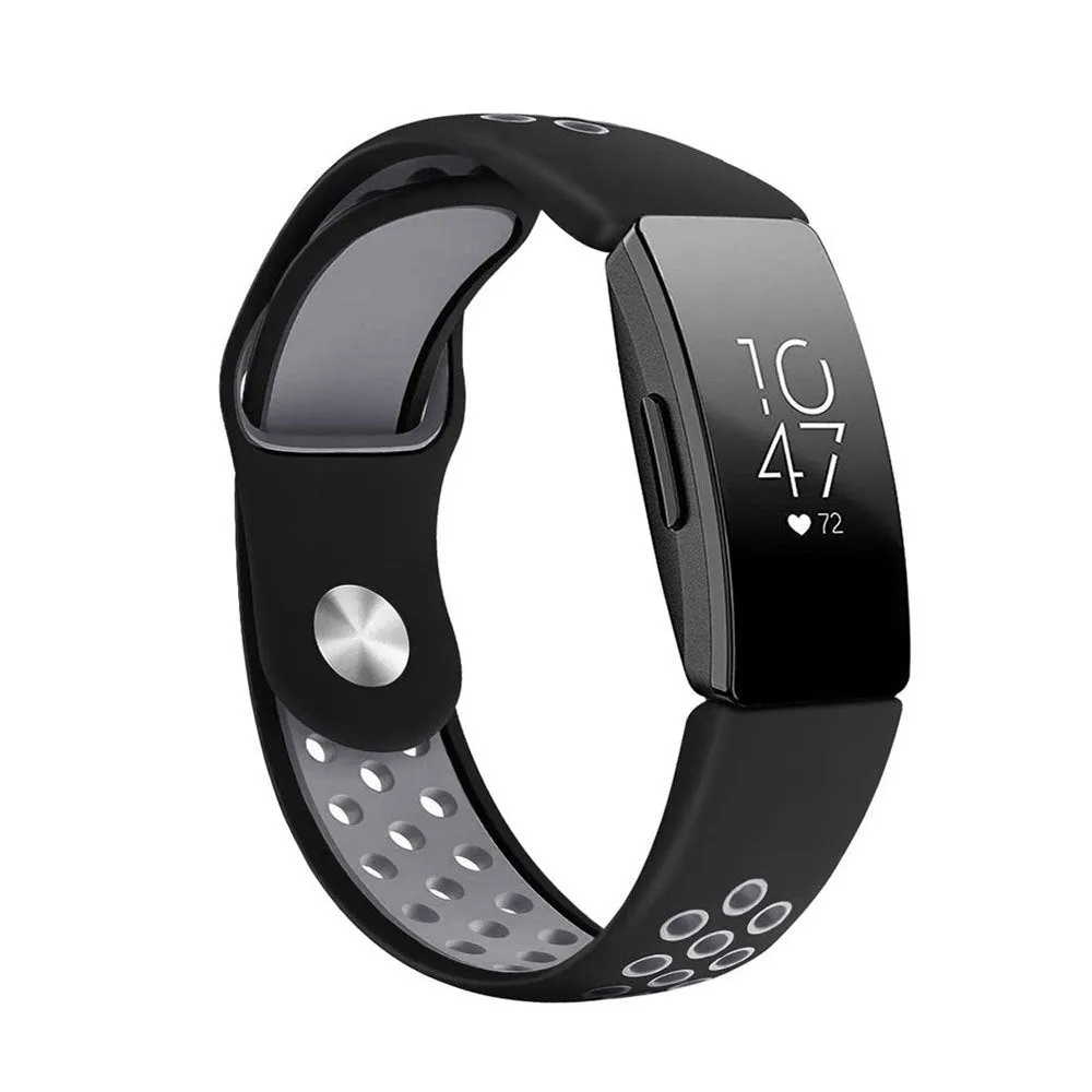 Two-colour breathable hole silicone watch strap in black and grey, large size