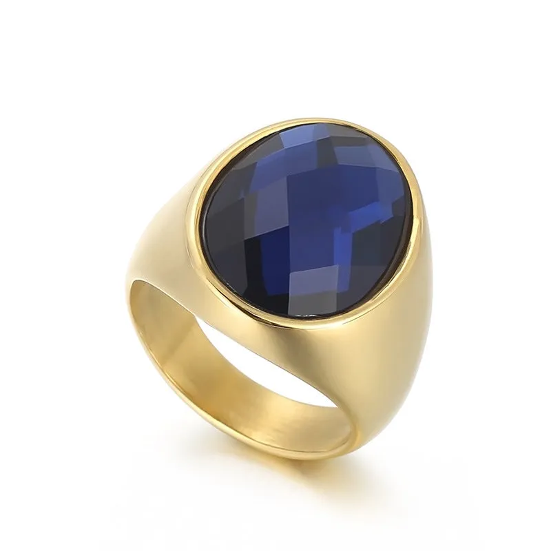 Retro titanium electroplated stainless steel geometric women's ring on white background