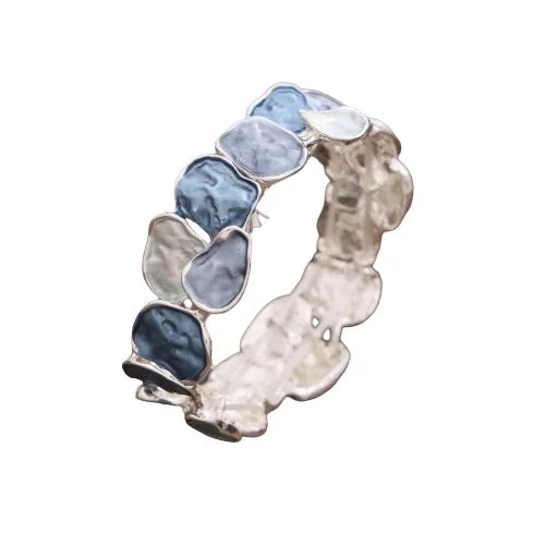 Enamel square geometric stretch bracelet in silver finish with colourful square pattern