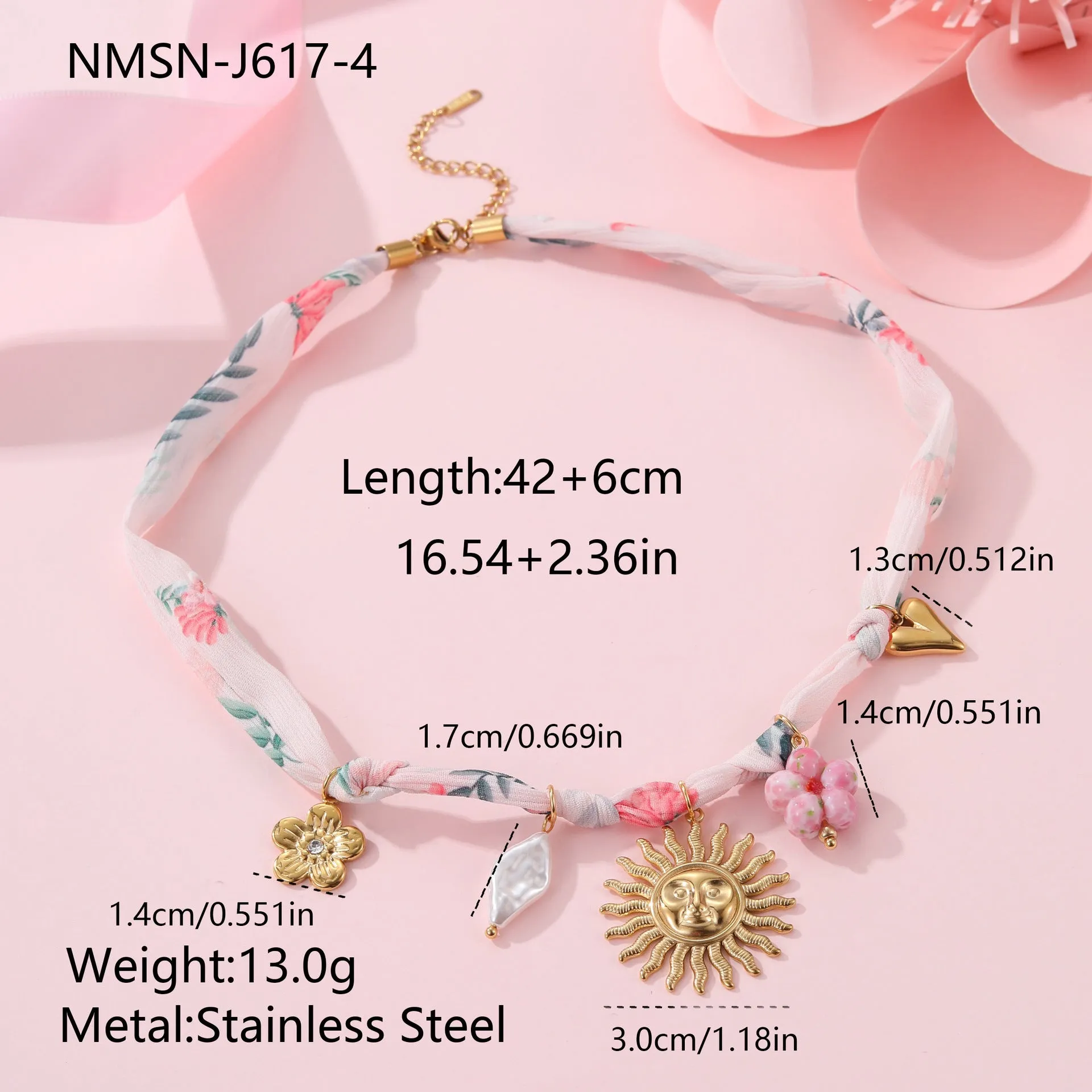 Sun Love pendant necklace in stainless steel with 18K electroplate, showing Heart and Ribbon Sun design options.