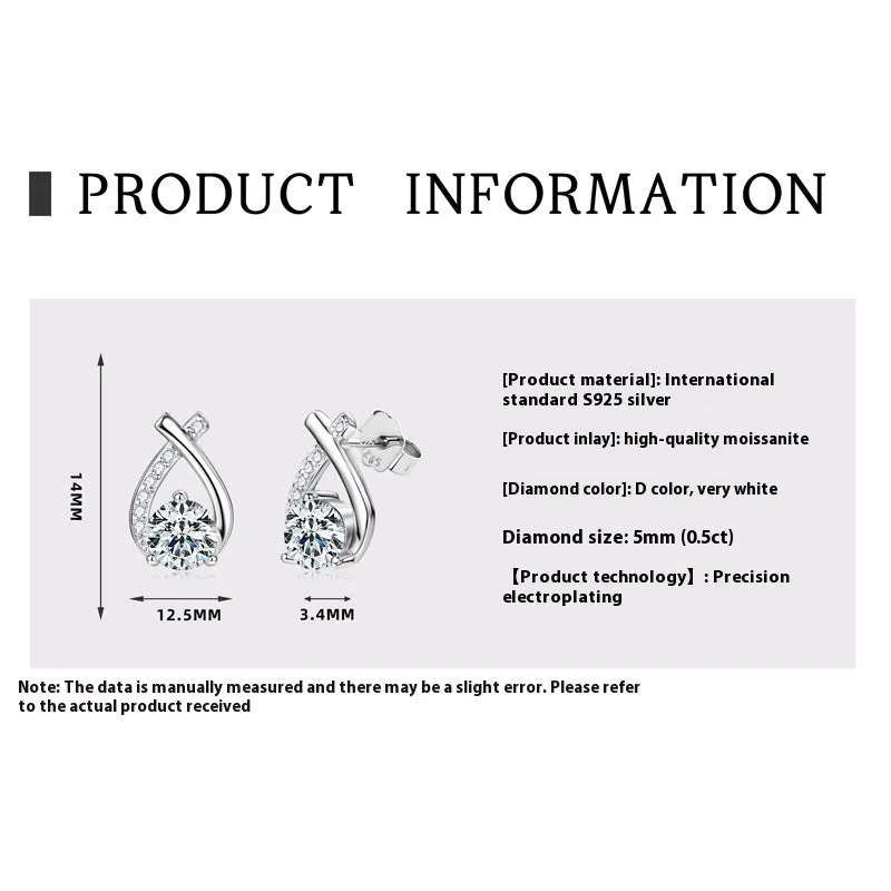 Moissanite earrings geometric circle silver electroplating gold platinum light luxury
