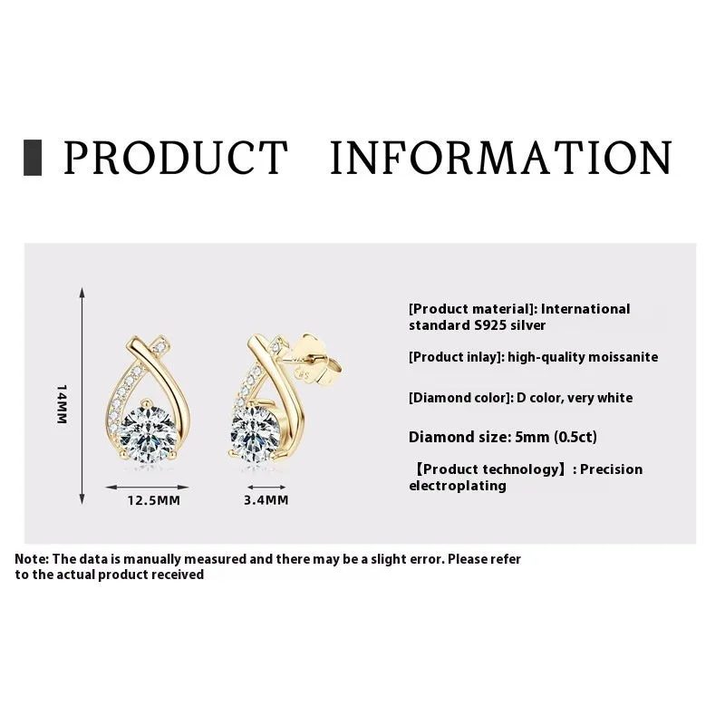 Moissanite earrings geometric circle silver electroplating gold platinum light luxury
