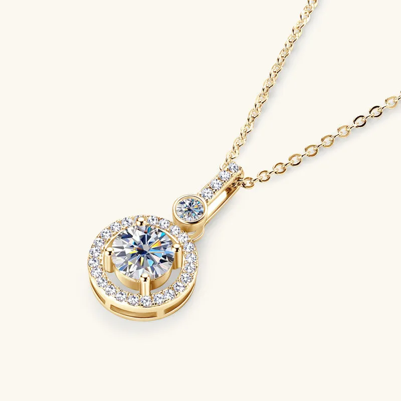 925 silver moissanite necklace with round starlight compass pendant in gold colour on O-ring chain