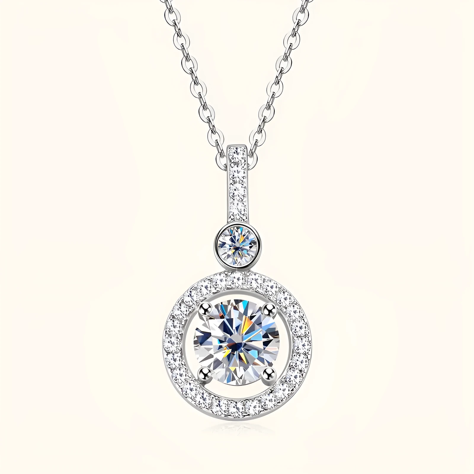 925 silver moissanite necklace with round starlight compass pendant in gold colour on O-ring chain