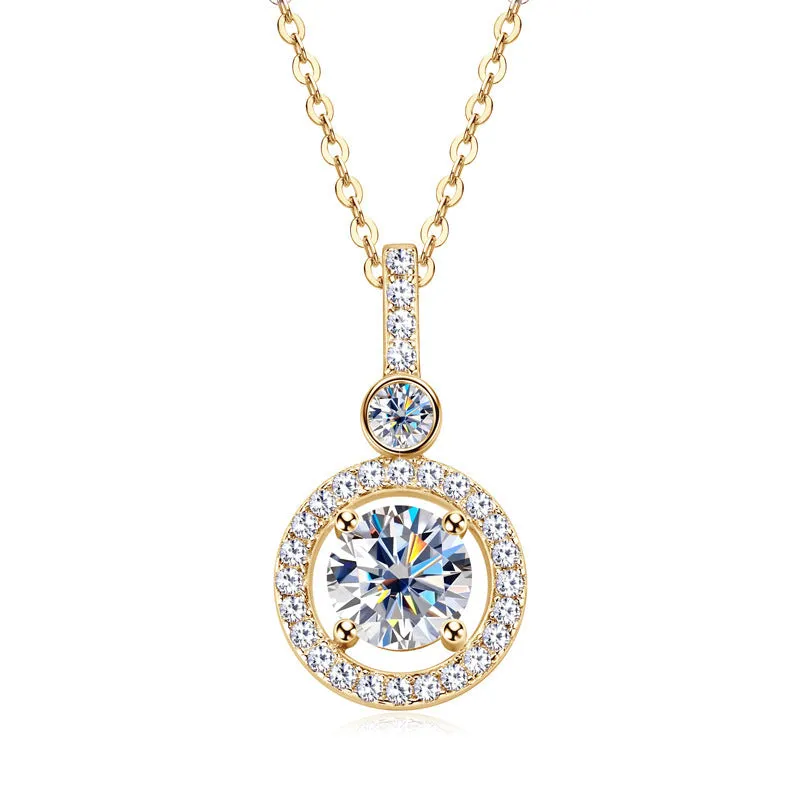 925 silver moissanite necklace with round starlight compass pendant in gold colour on O-ring chain