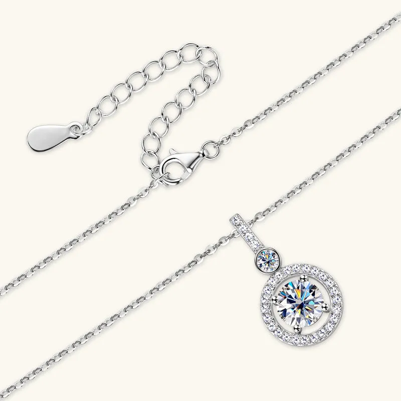 925 silver moissanite necklace with round starlight compass pendant in gold colour on O-ring chain