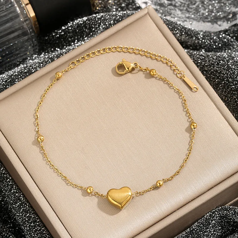 Love titanium steel necklace for women, ball bead chain, electroplated silver finish, geometric pendant