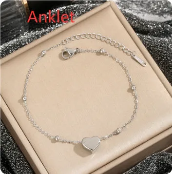 Love titanium steel necklace for women, ball bead chain, electroplated silver finish, geometric pendant