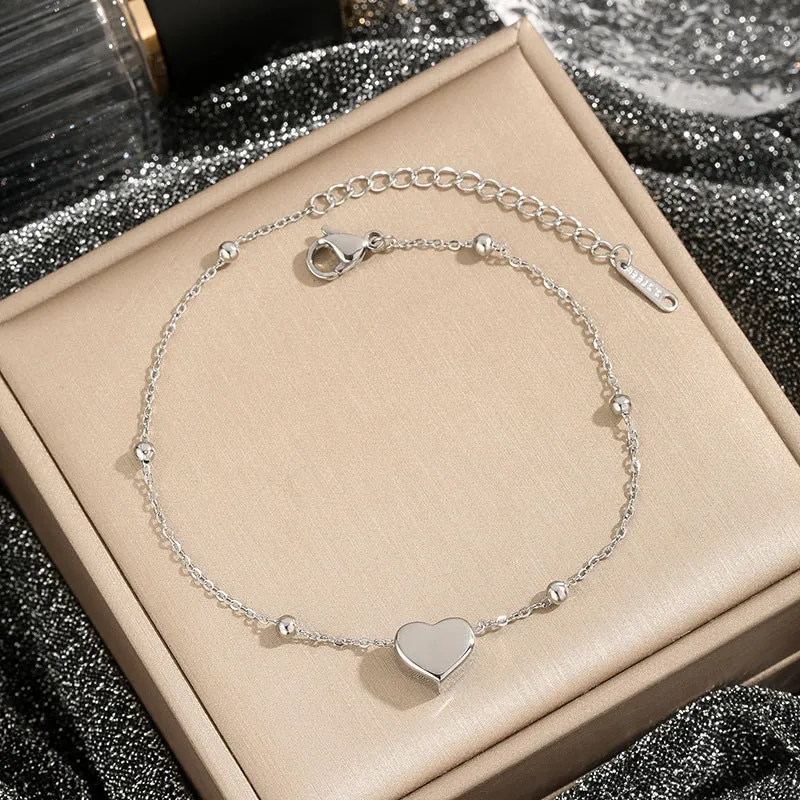 Love titanium steel necklace for women, ball bead chain, electroplated silver finish, geometric pendant