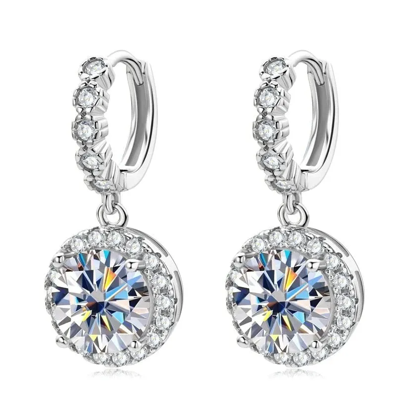 Shiny white gold copper geometric earrings for women with round ring shape on a white background