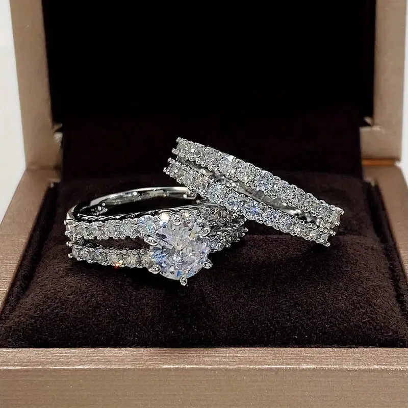 2 in 1 geometric female ring set in gold, rose gold, or silver plating with round design elements