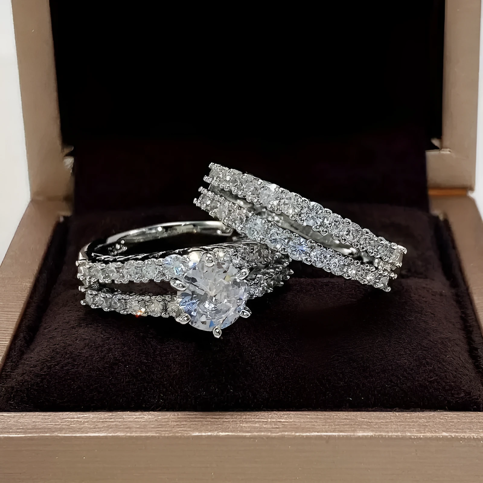2 in 1 geometric female ring set in gold, rose gold, or silver plating with round design elements
