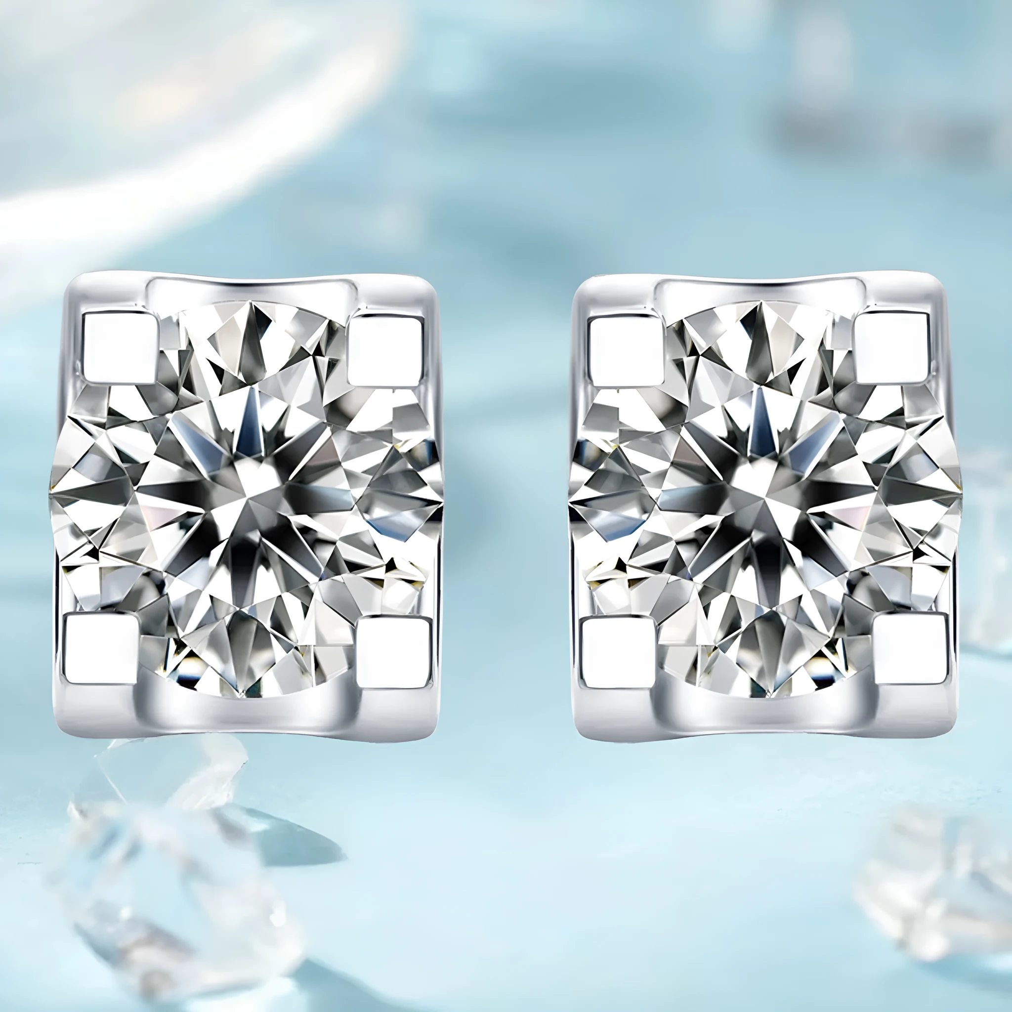 Round cut moissanite stud earrings with 18K gold electroplated setting