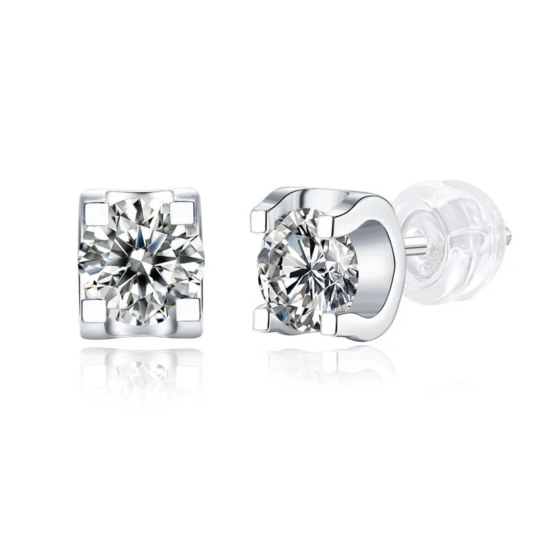 Round cut moissanite stud earrings with 18K gold electroplated setting