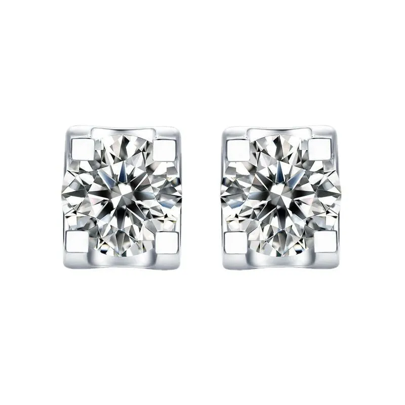 Round cut moissanite stud earrings with 18K gold electroplated setting