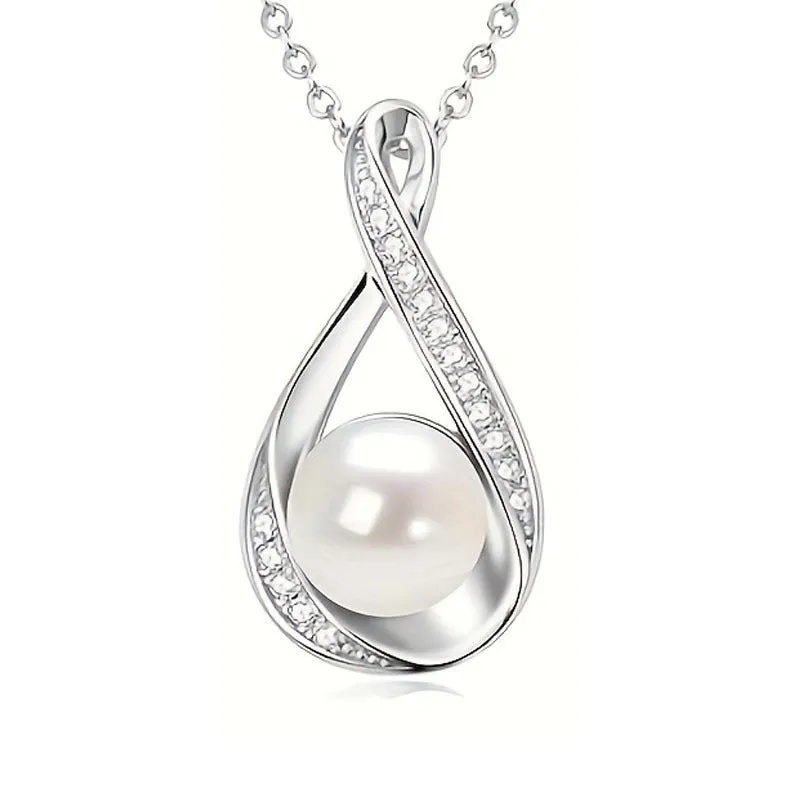 Simulated pearl necklace with diamond inlaid love heart pendant on alloy clavicle chain in gold finish