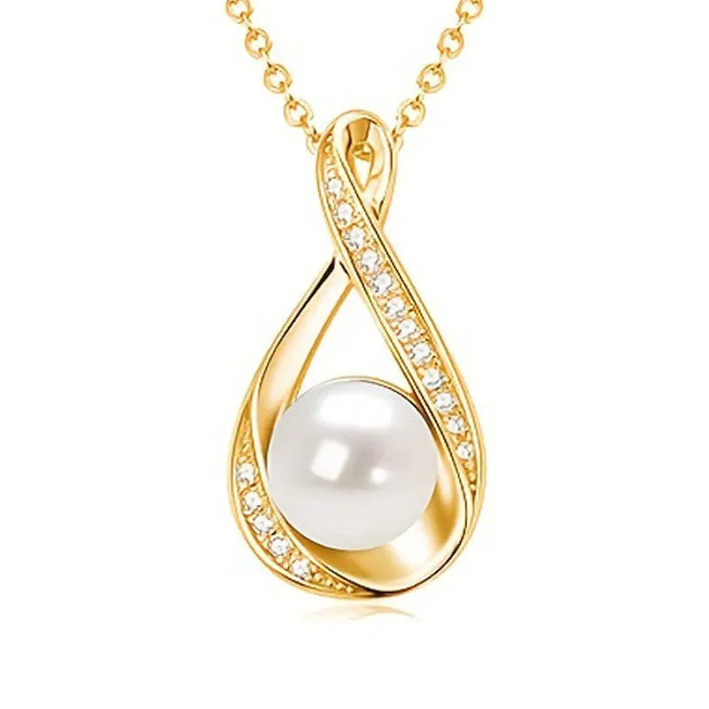 Simulated pearl necklace with diamond inlaid love heart pendant on alloy clavicle chain in gold finish