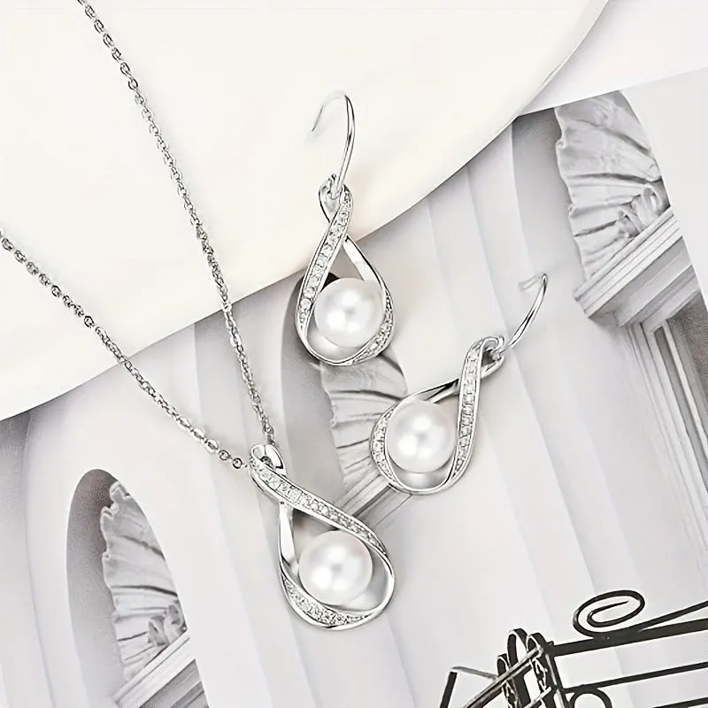 Simulated pearl necklace with diamond inlaid love heart pendant on alloy clavicle chain in gold finish