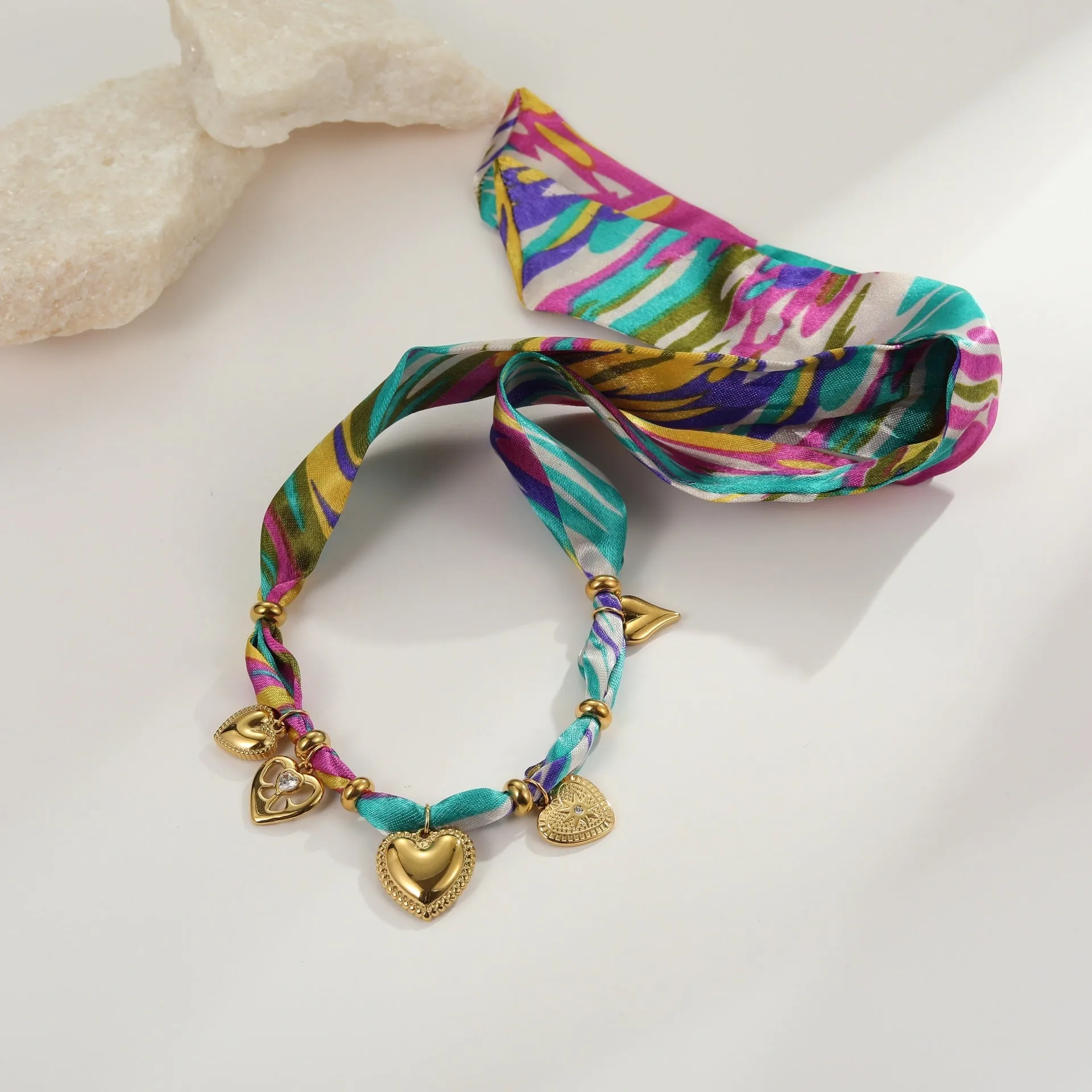 Geometric pendant chain necklace or bracelet with 18K gold electroplated finish on stainless steel