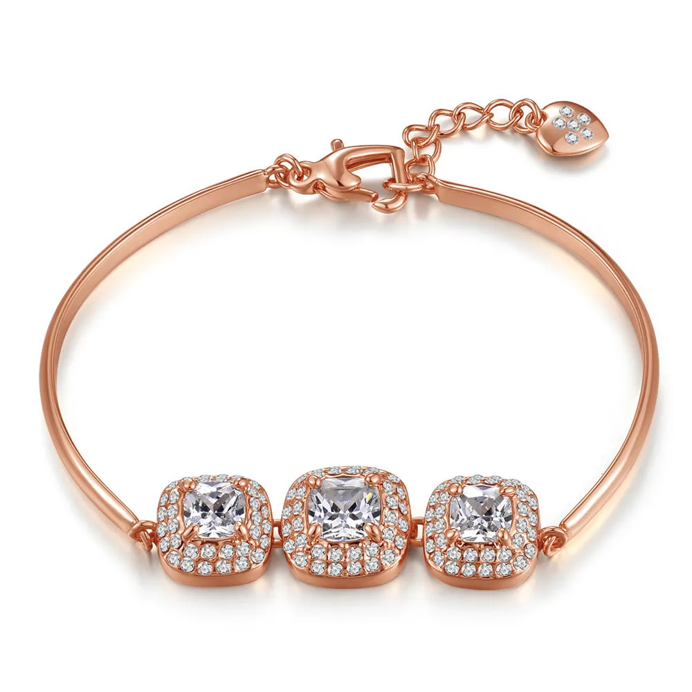 Square rock candy full diamond women's bracelet in rose gold gold-plated copper geometric design
