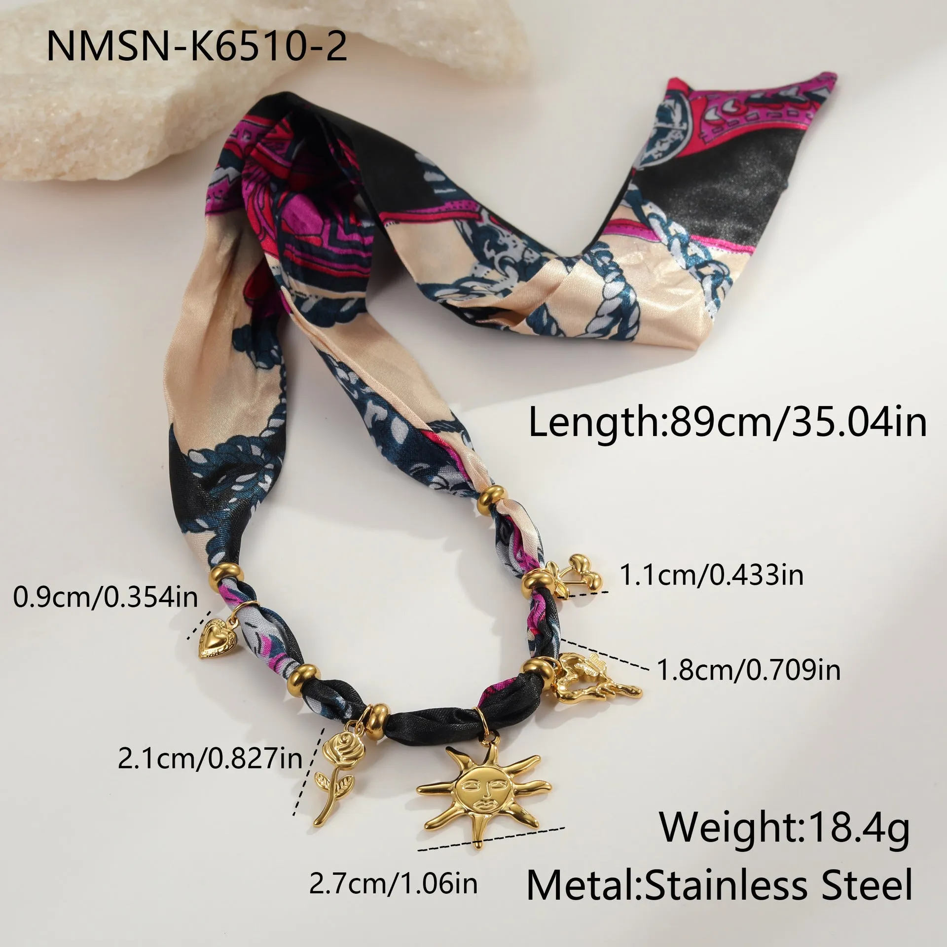 Stainless steel necklace or bracelet with geometric pendant, 18K electroplated finish