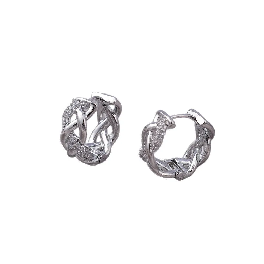 Pair of micro zircon-encrusted woven twisted stud earrings in gold real gold plating finish