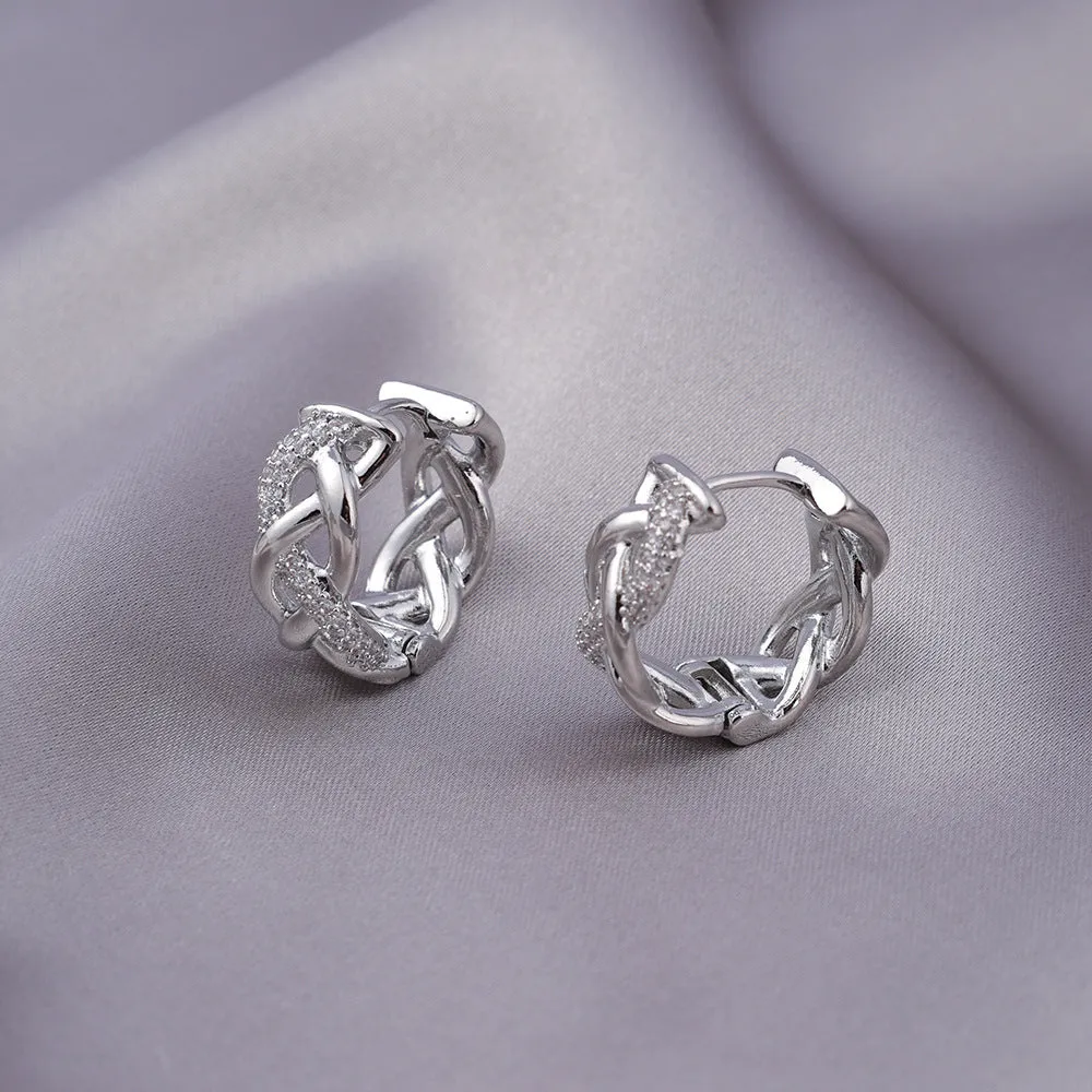 Pair of micro zircon-encrusted woven twisted stud earrings in gold real gold plating finish