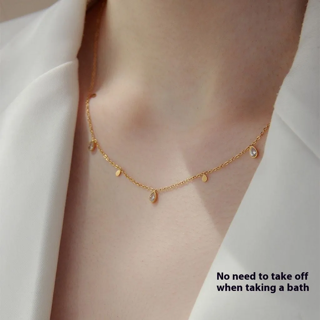 Titanium steel clavicle chain with electroplated finish O-ring chain and white diamond drop pendant