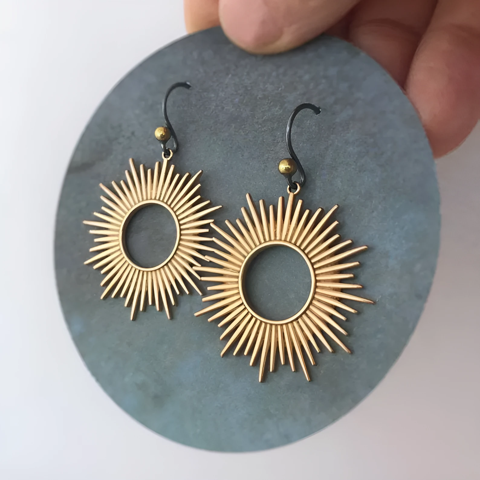 Retro distressed hollow-out geometric ring earrings in alloy with electroplated finish